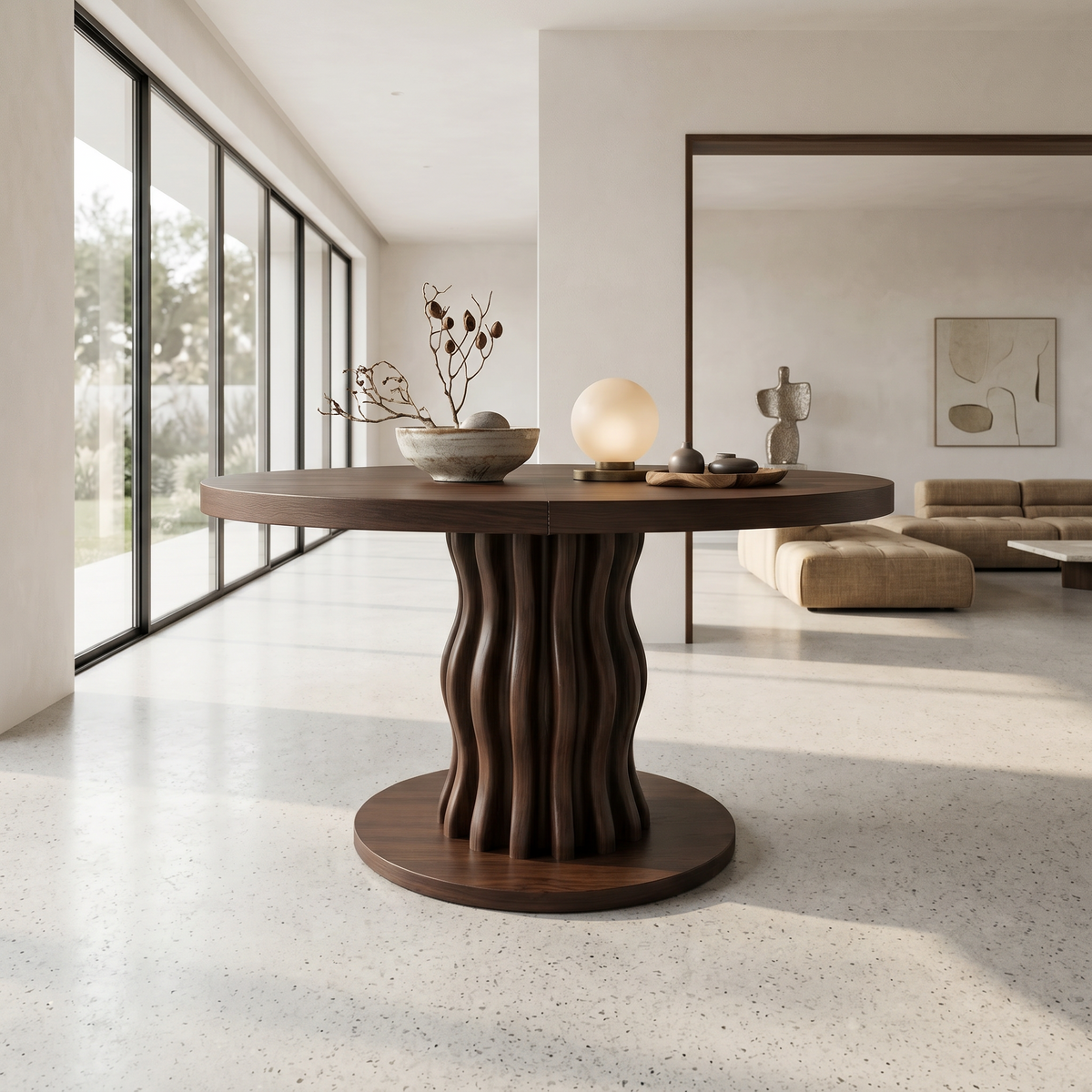 Contemporary Round Entryway Table With Wavy Vertical Form For Foyer And Living Room - view 7