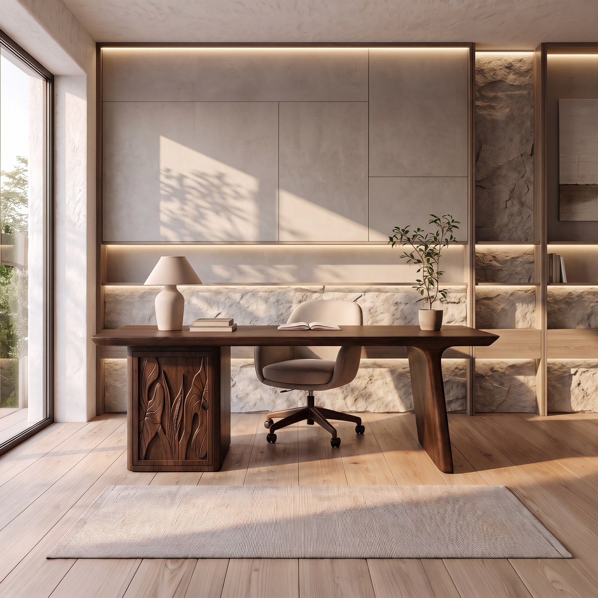 Contemporary Executive Desk With Side Storage Cabinet For Home Office - view 7