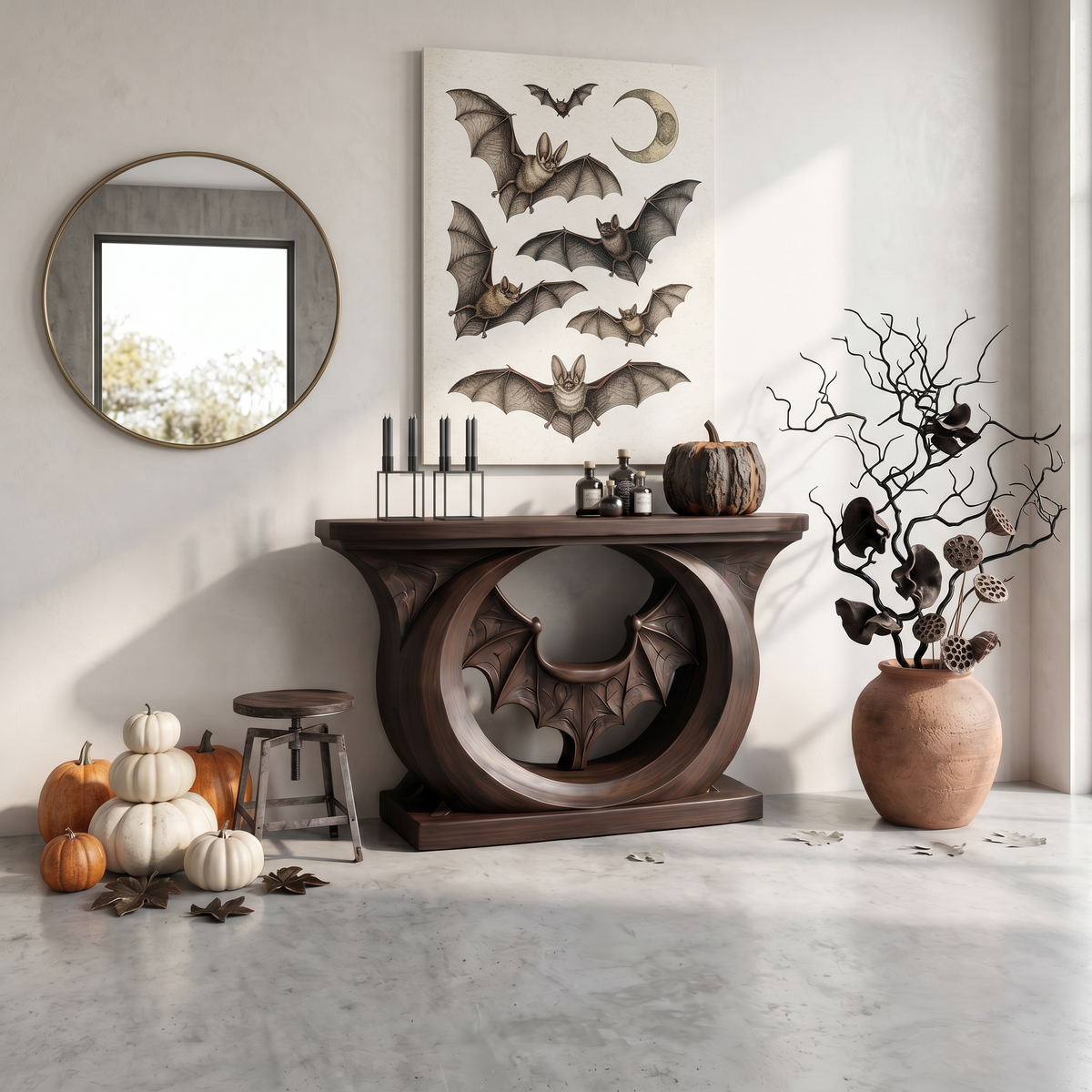 Contemporary Halloween Console Table With Sculptural Bat Design For Entryway And Living - view 7