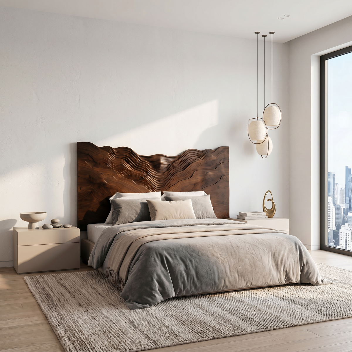 Contemporary Mountain Range Headboard Wooden Bed Headboard For Bedroom - view 7