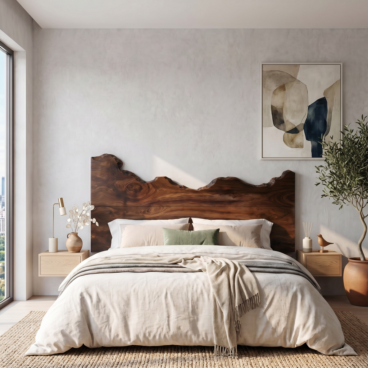 Contemporary Live Edge Wood Headboard For Bedroom - view 7