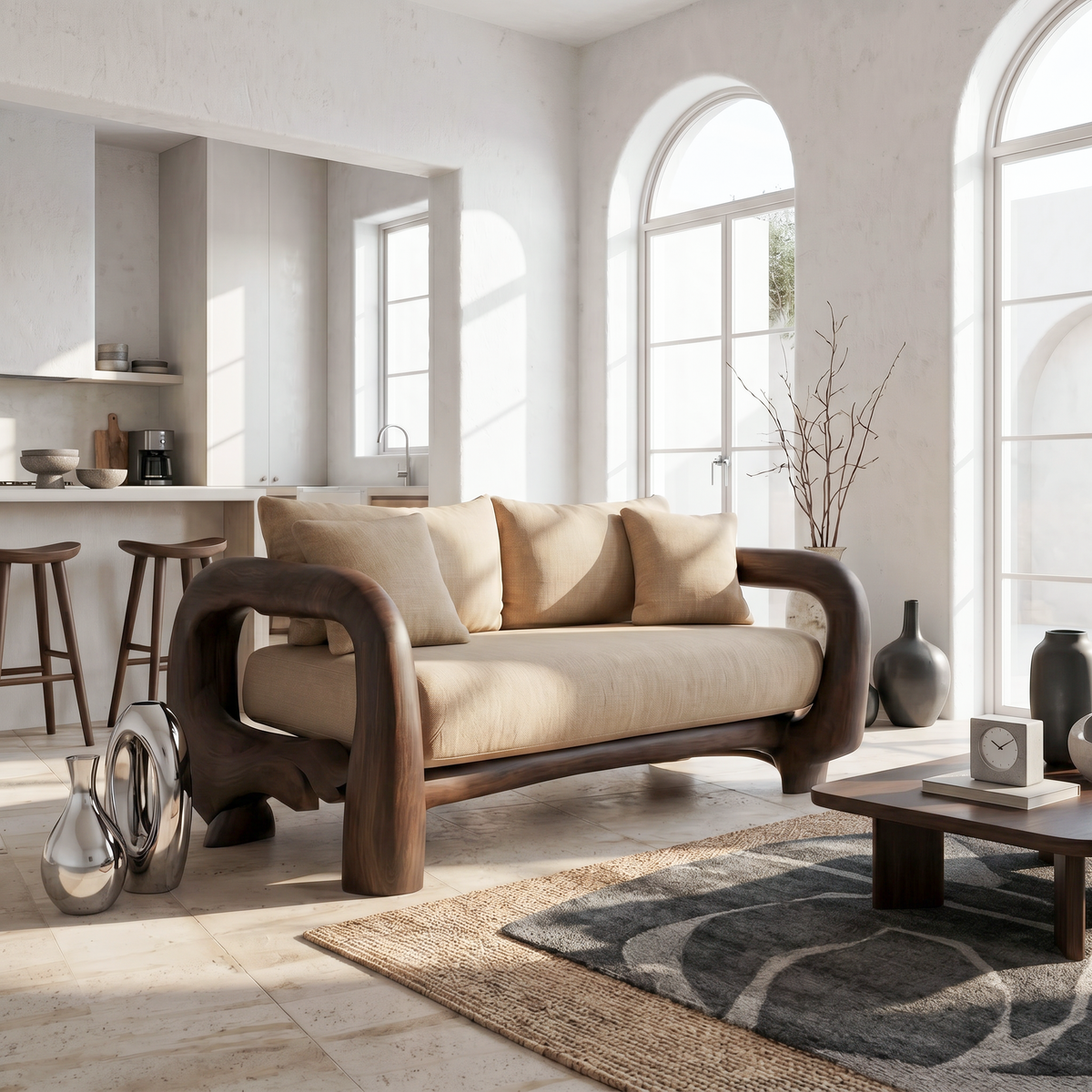 Contemporary Lounge Sofa Frame With Sculptural Wooden Base For Living Room - view 7