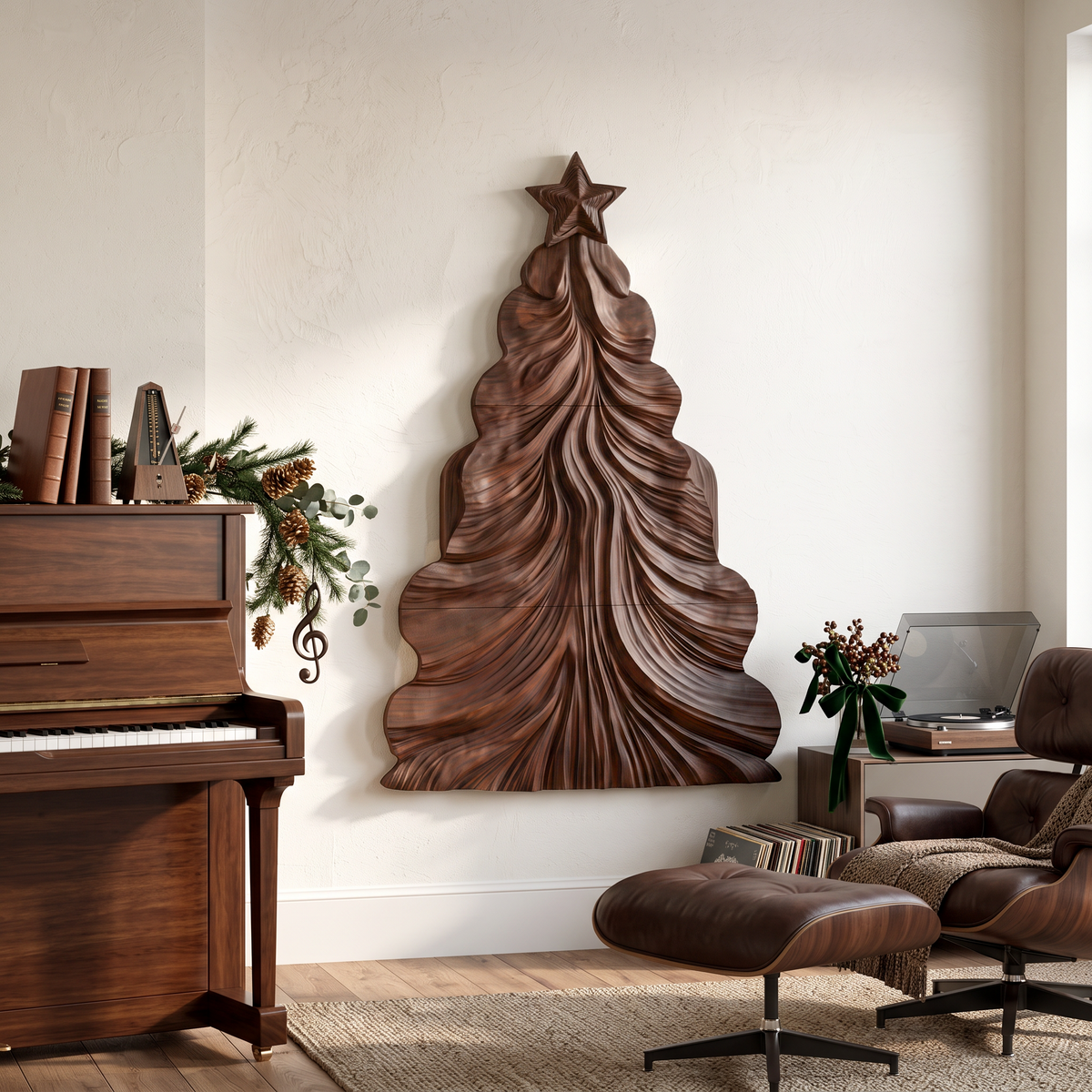 Contemporary Wooden Christmas Decor With Curved Openwork Design For Living Room - view 7