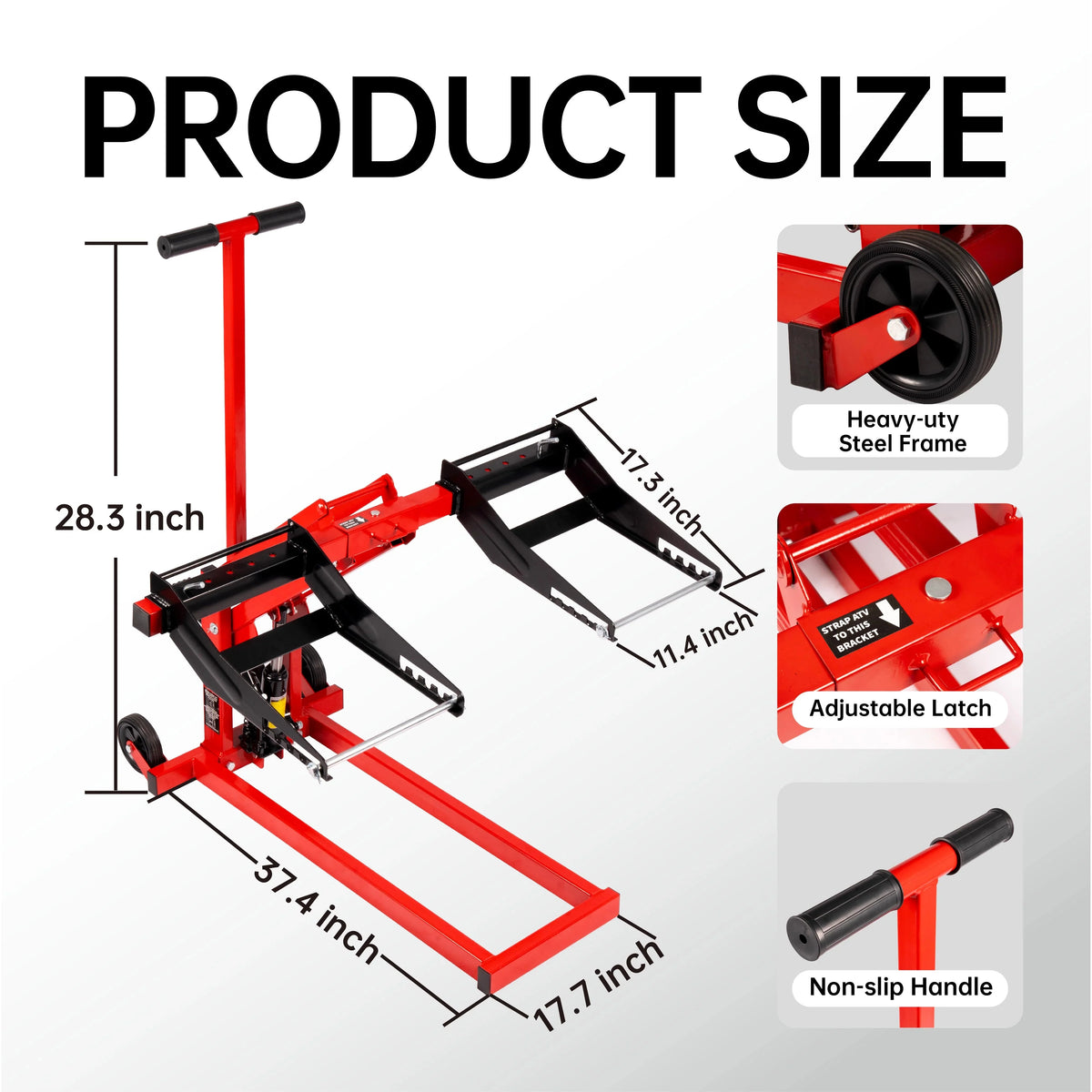 Adjustable Riding Lift Jack, 300lb Capacity, Safety Lock, Non-Slip Wheels And Handle