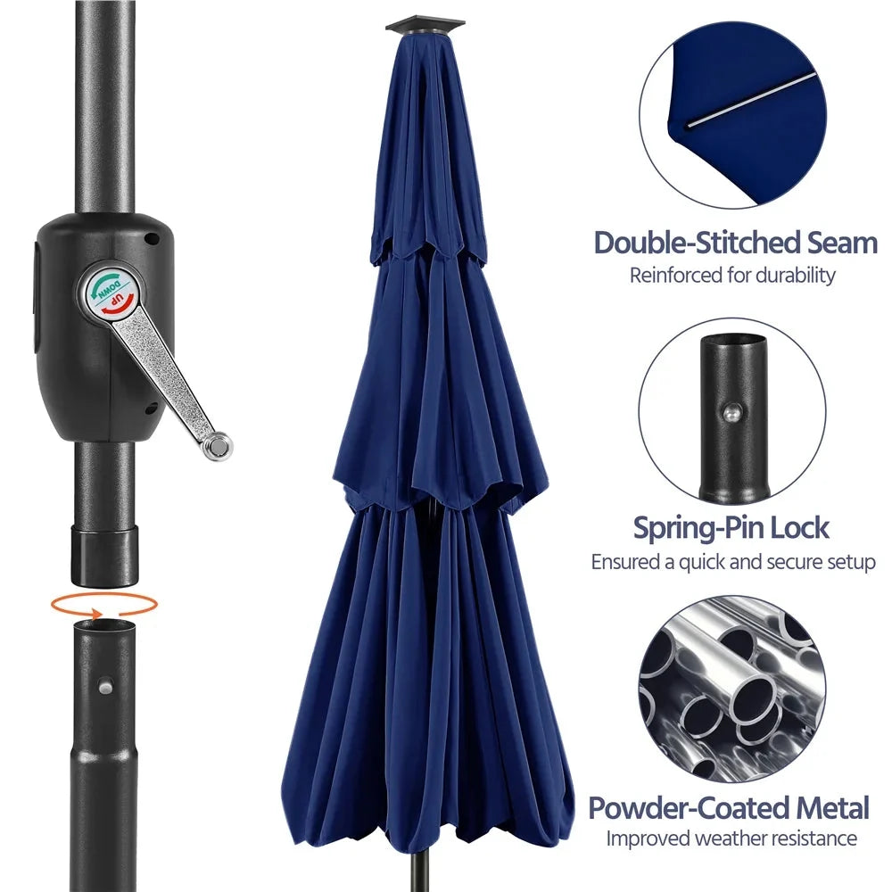 Renwick Outdoor Patio Parasol With Color-Changing LED Strip, Tan - 10 Ft