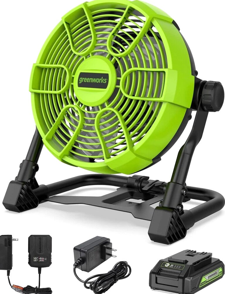 Greenworks 24V 10in 5-Speed Fan 500 CFM With 2.0Ah USB Battery And Charger