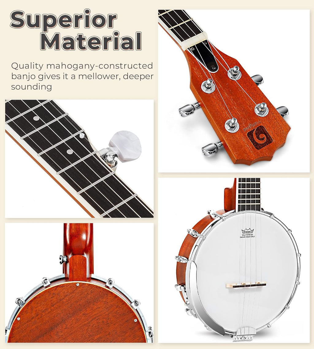 Vangoa 5-String 38 Inch Resonator Banjo Kit, Brown - VBJ-40