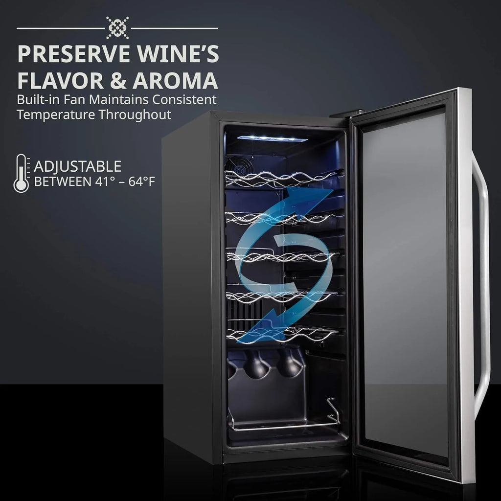 18 Bottle Compressor Wine Cooler Refrigerator With Lock, 41F-64F Digital Temperature Control