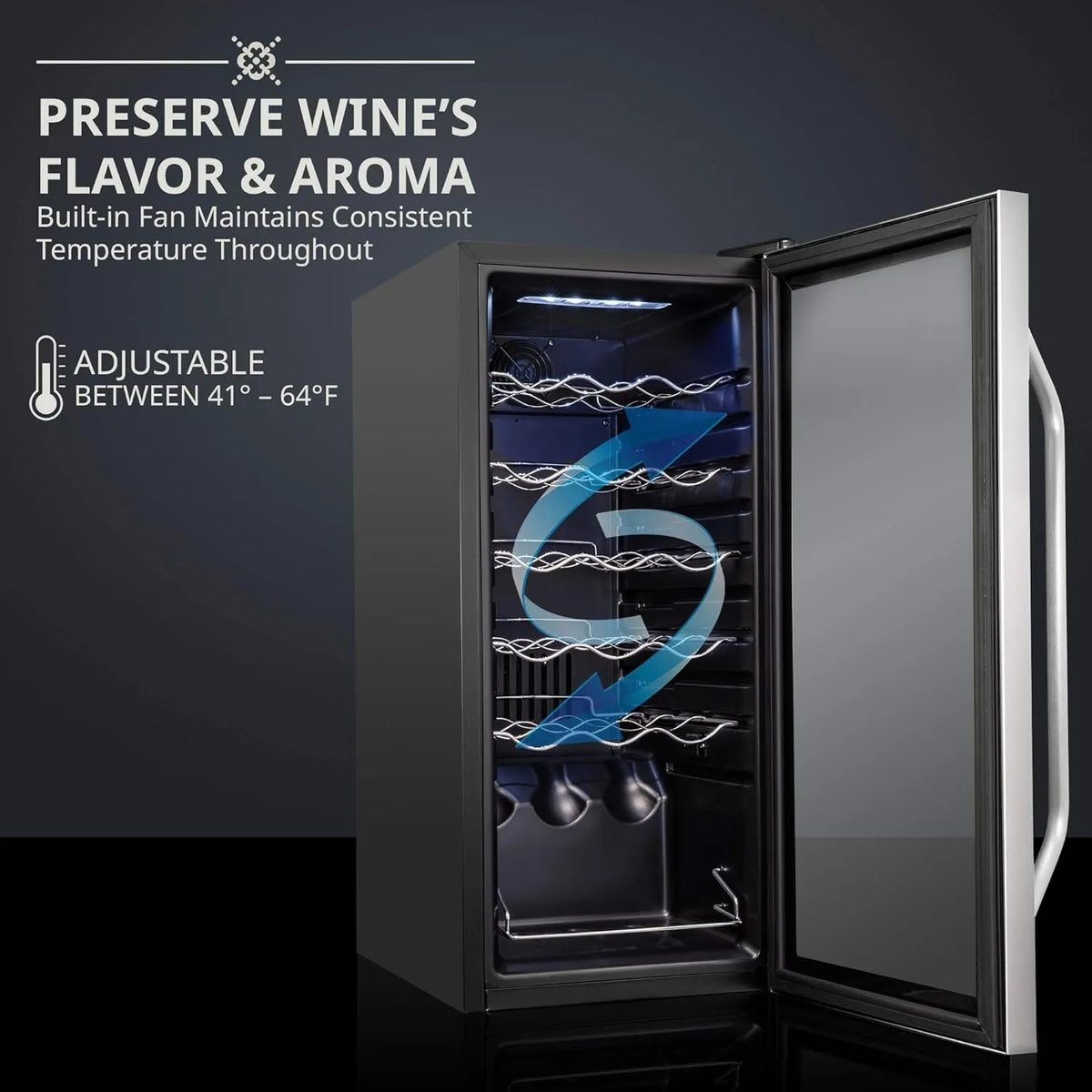 18 Bottle Compressor Wine Cooler Refrigerator With Lock, 41F-64F Digital Temperature Control