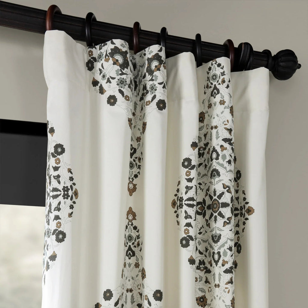 Medallion Damask Printed Cotton Room Darkening Curtain Panel, 1 Piece, 50 in W x 84/96/108/120 in L