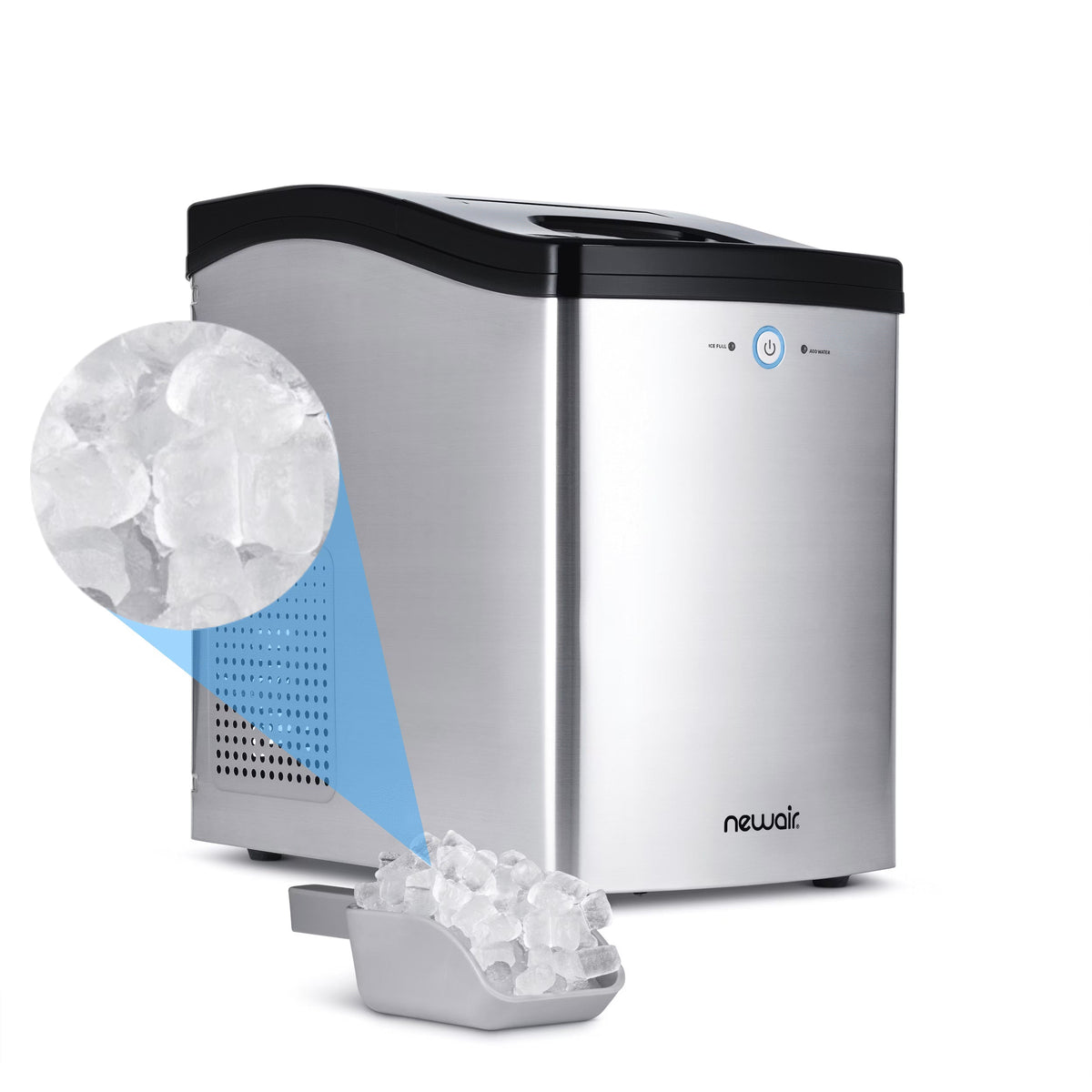 Newair Countertop Nugget Ice Maker, 45 lb, Self-Cleaning, Silver