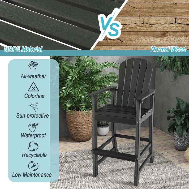Outdoor HDPE Tall Adirondack Counter Height Bar Stool With Armrests And Footrest - 30Quot