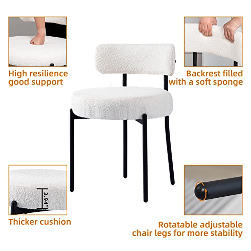 DYHOME Mid-Century Modern Dining Chairs, White, Set Of 4, Black Metal Legs