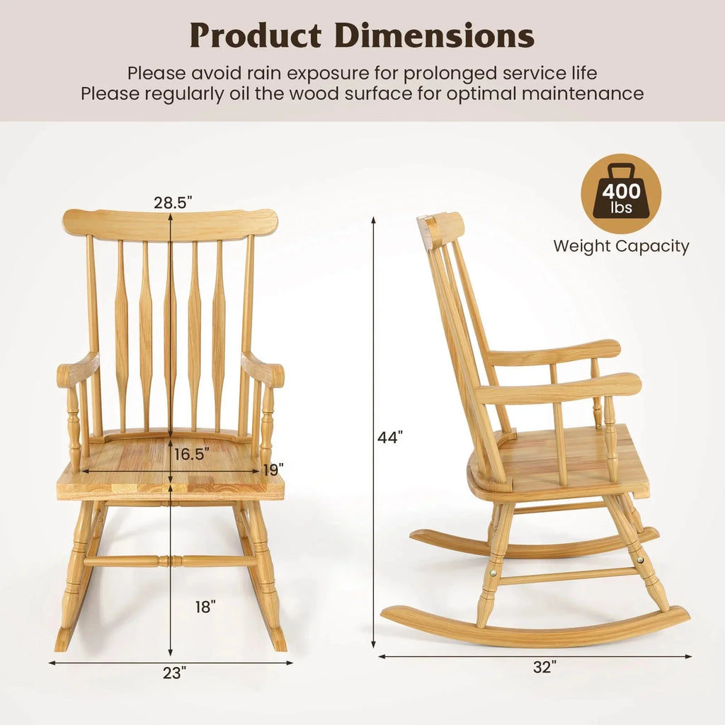 Costway Rubber Wood Rocking Chair, White, 22 x 32 x 44 in, 300 lbs