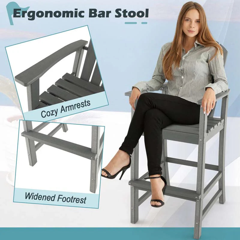 Outdoor HDPE Tall Adirondack Counter Height Bar Stool With Armrests And Footrest - 30Quot