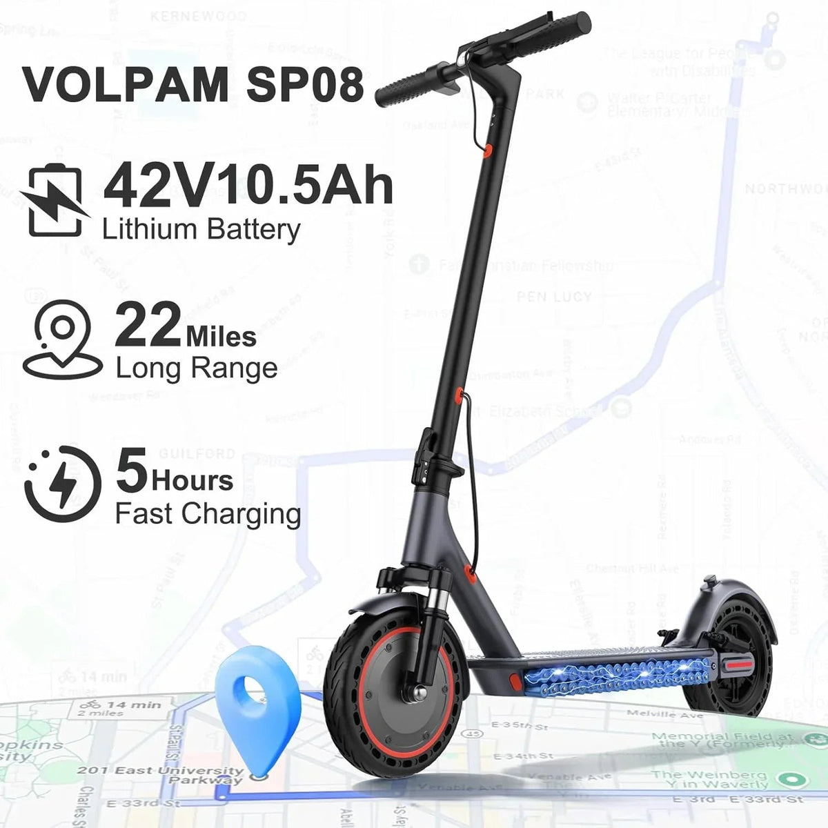 Electric Scooter 350W/500W Motor, 8.5/10 Solid Tires, 19/22 Mph, 28/21/12 Miles Range