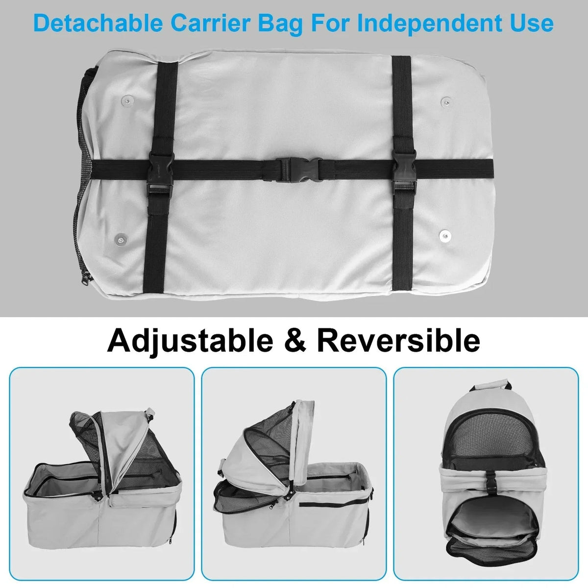 iMounTEK 4-Wheel Foldable Pet Stroller With Removable Liner And Storage Basket - Gray