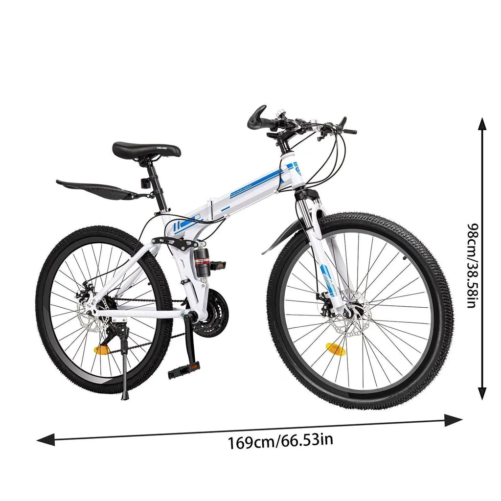 Wuzstar 26 inch Folding Mountain Bike, 21-Speed, Dual Disc Brake