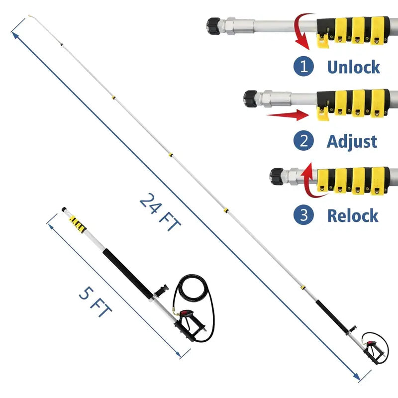 JANZ Telescoping Pressure Washer Wand, 24FT Aluminum With 7 Nozzles And Brush - TW-004