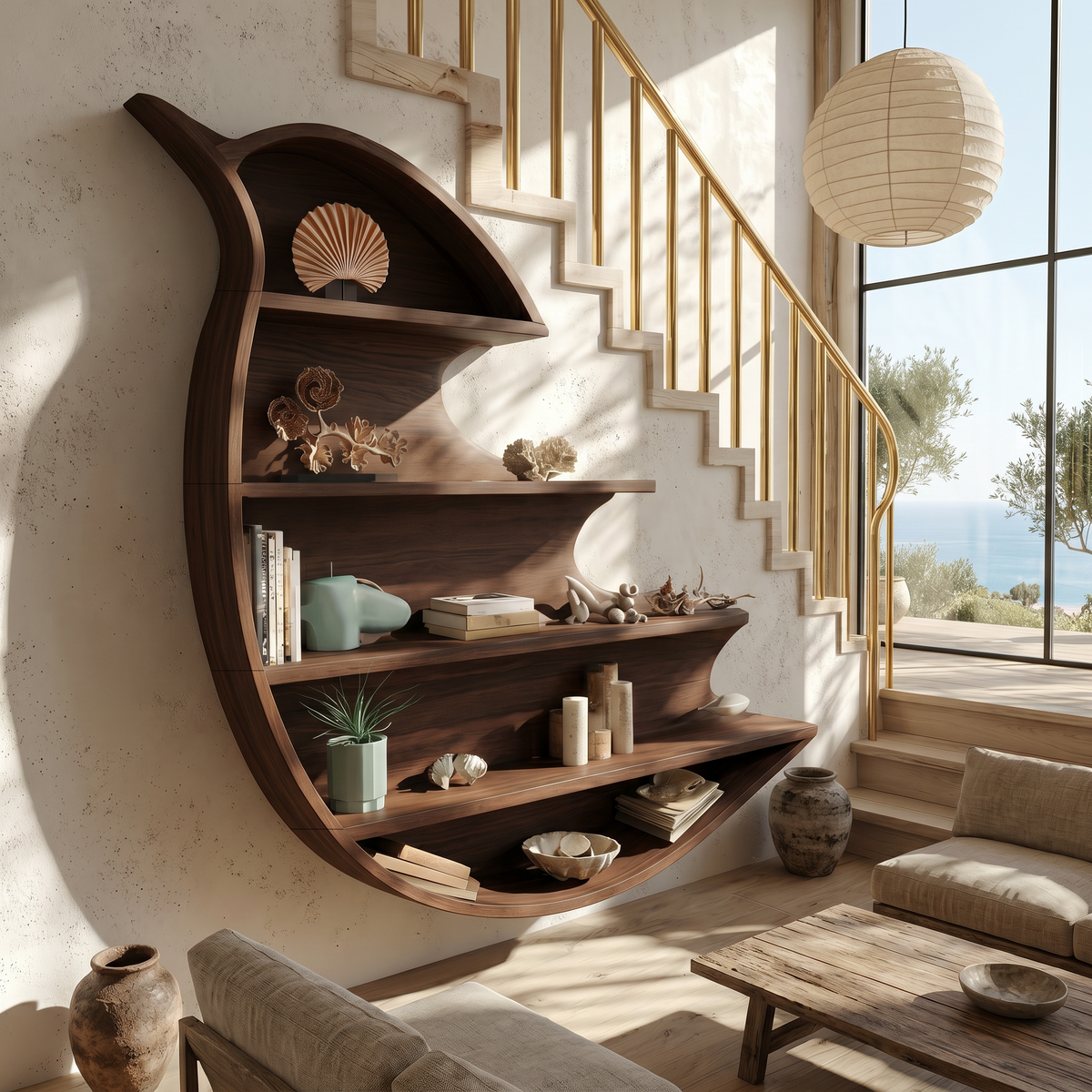 Artistic Wave Bookcase With Wall Mounted Display Storage For Entryway - view 7