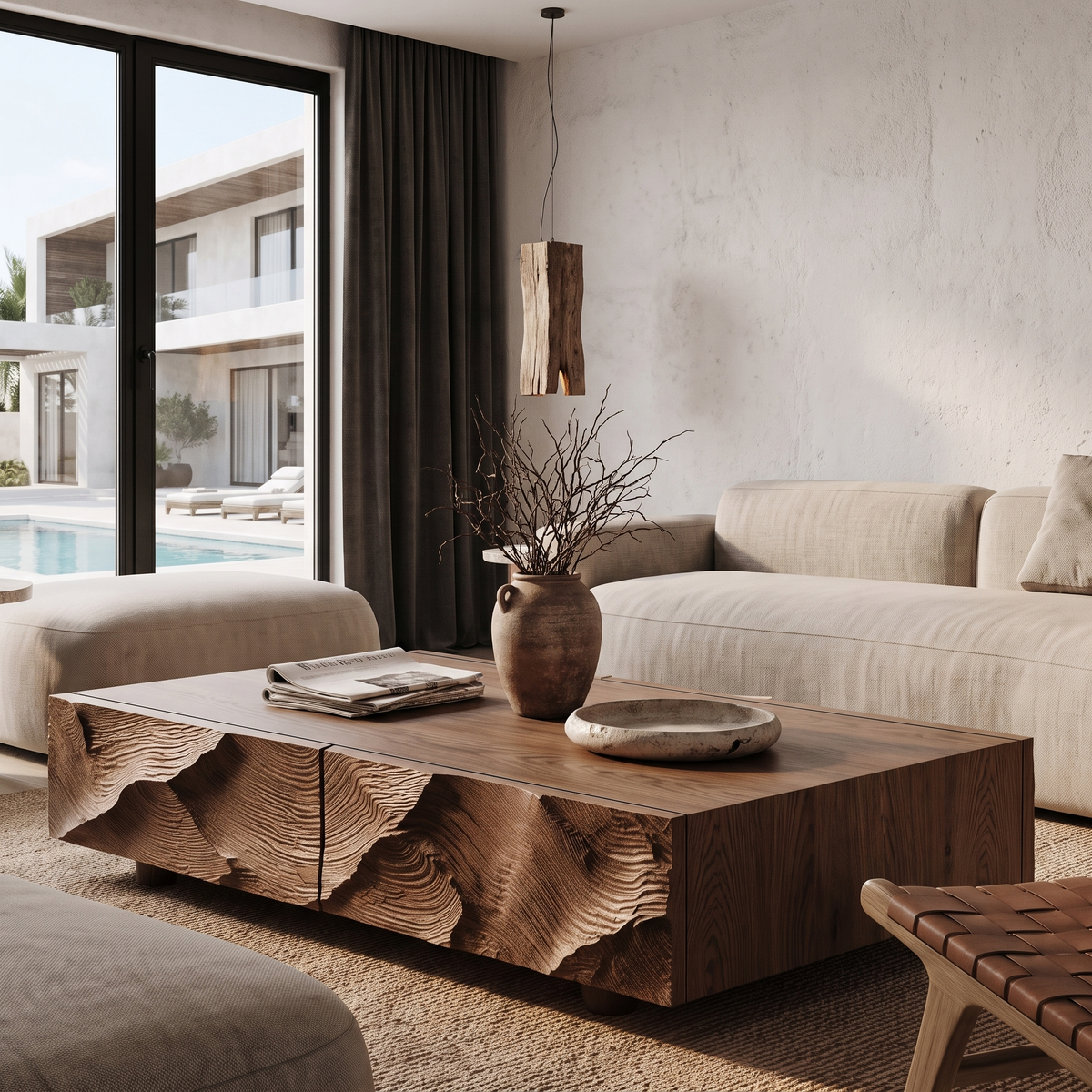 Contemporary Coffee Table With Sculptural Carved Drawer Front For Living Room - view 7