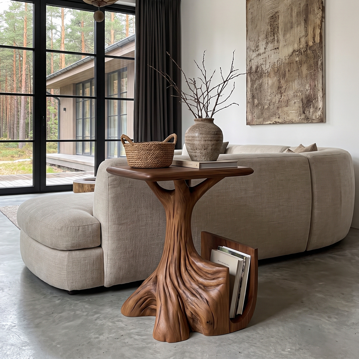 Contemporary Sculptural Side Table With Tree Inspired Base For Living Room - view 7