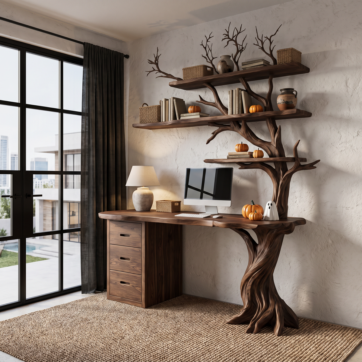 Contemporary Halloween Writing Desk With Haunted Tree Silhouette For Bedroom - view 7