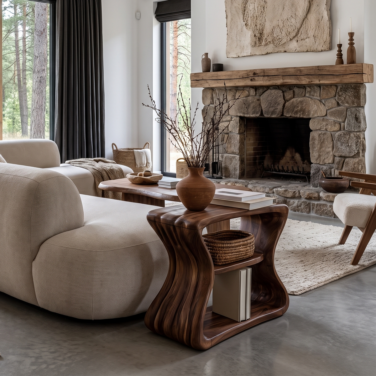 Contemporary Beside Table With Flowing Curved Frame For Living Room - view 7