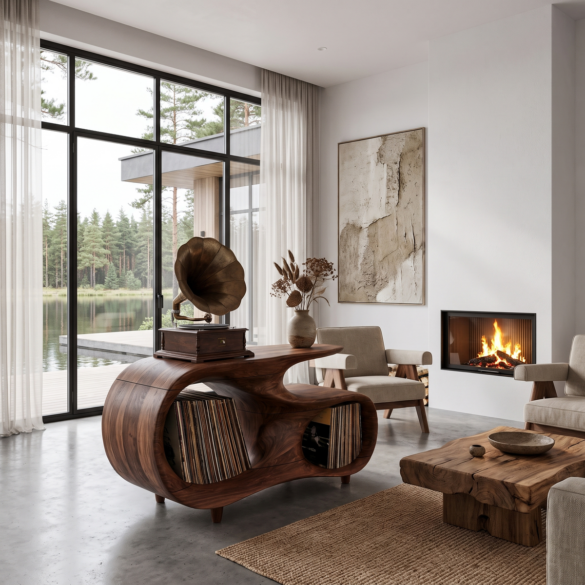 Contemporary Turntable Stand With Flowing Open Frame Design For Entryway - view 7