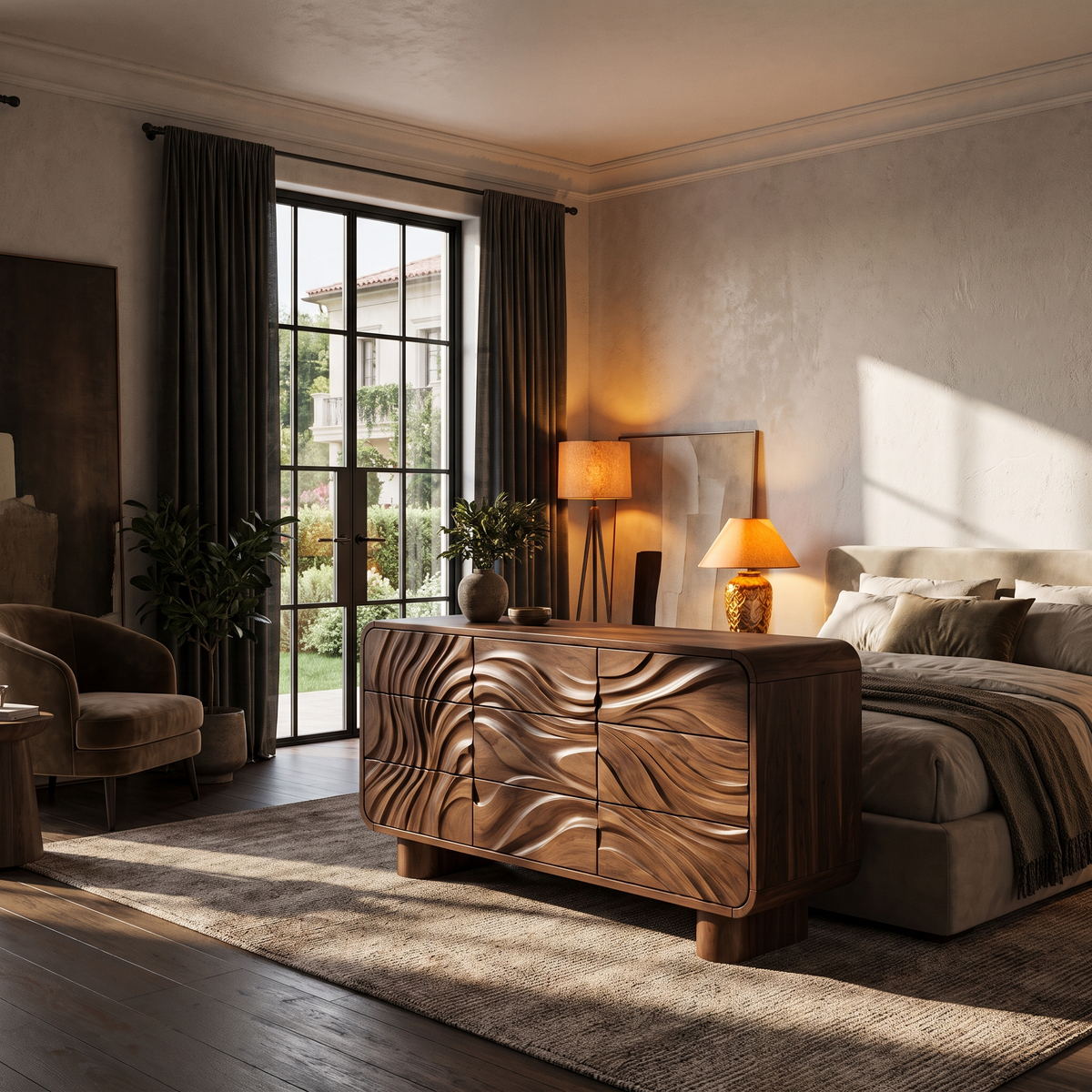 Contemporary Bedroom Dresser Drawers With Sculpted Wave Pattern And Curved Corners For - view 7