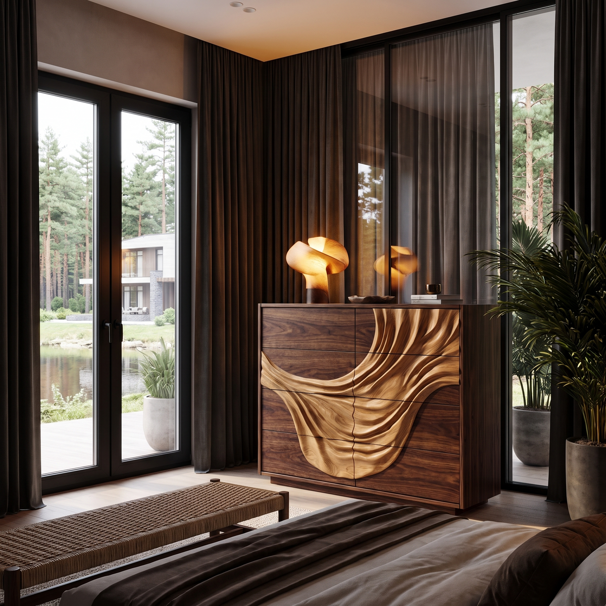 Contemporary Black Dresser With Strong Linear Detailing For Bedroom - view 7