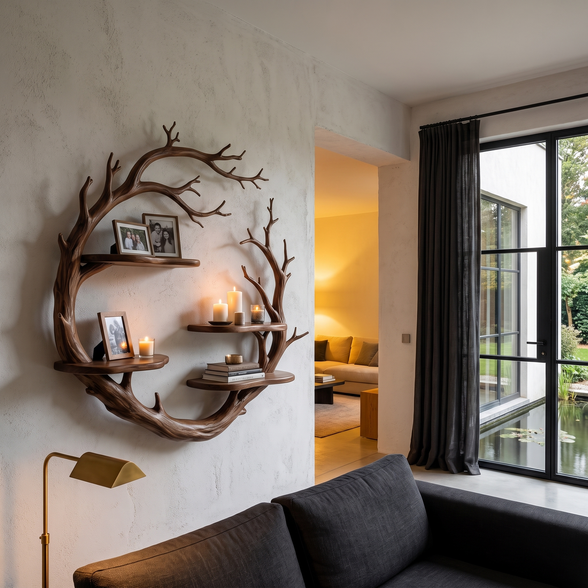 Contemporary Floating Shelf With Tree Branch Display Design For Living Room And Hallway - view 7