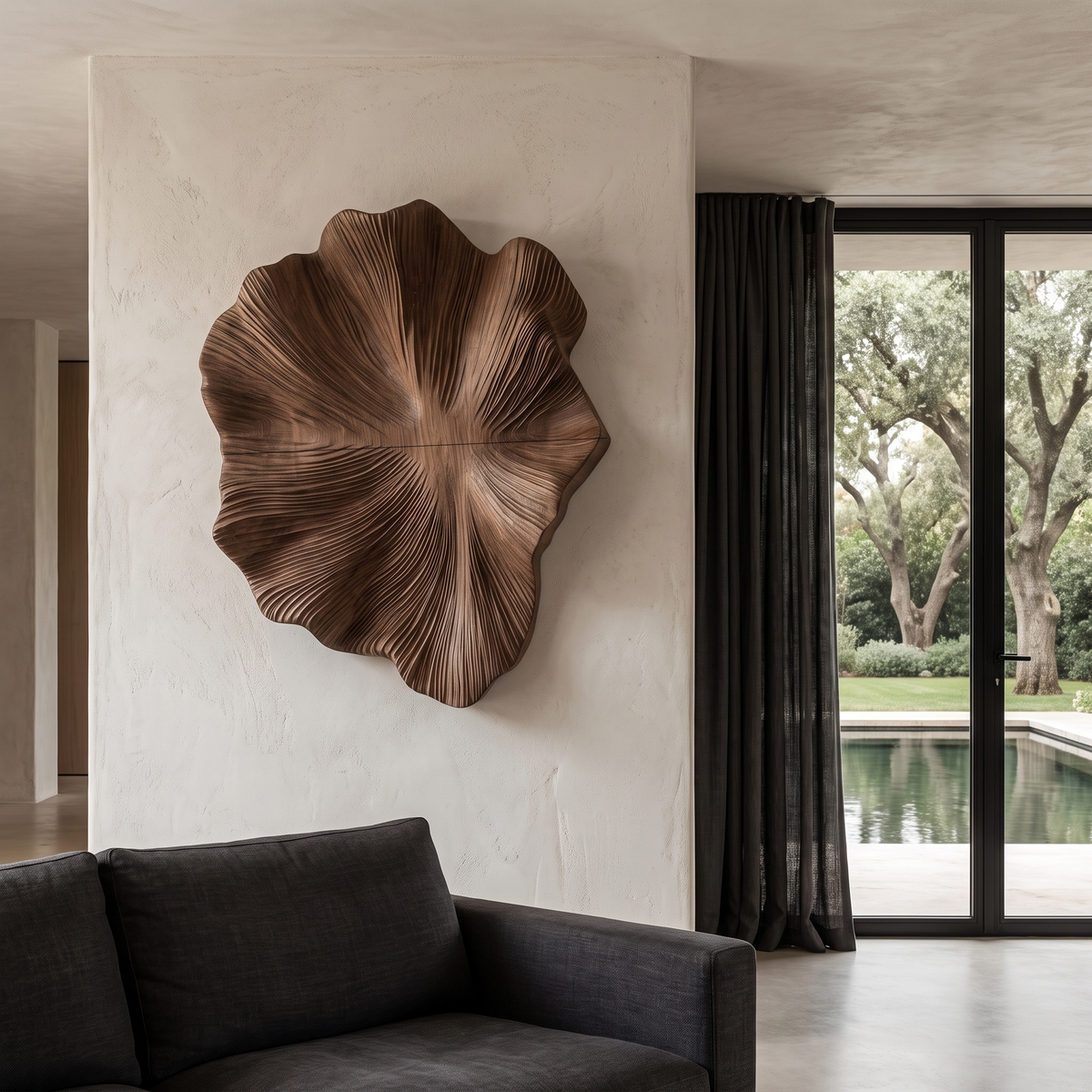 Contemporary Wood Wall Sculpture With Botanical Relief Design For Living Room And Hallway - view 7
