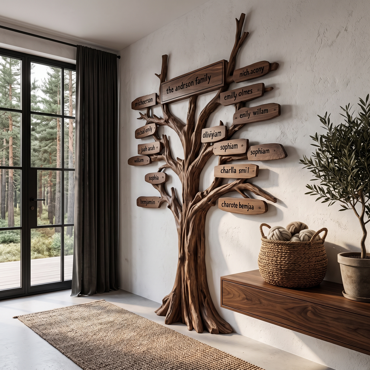 Contemporary Family Tree Wall Art With Custom Name Plaques For Entryway And Foyer - view 7