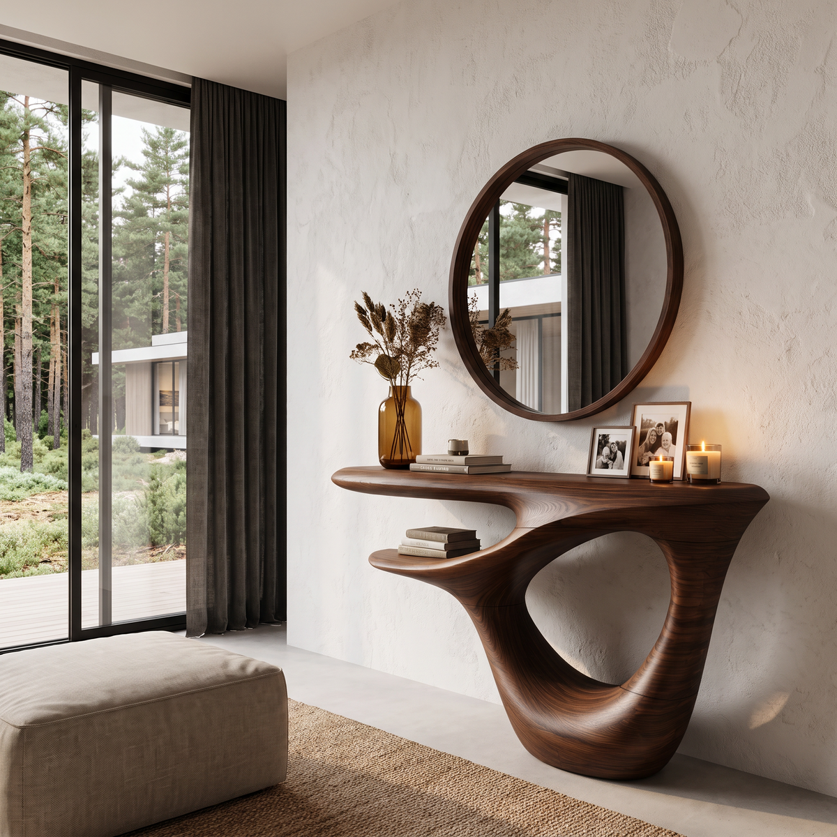 Contemporary Console Table With Artistic Open Frame Base For Foyer And Hallway - view 7