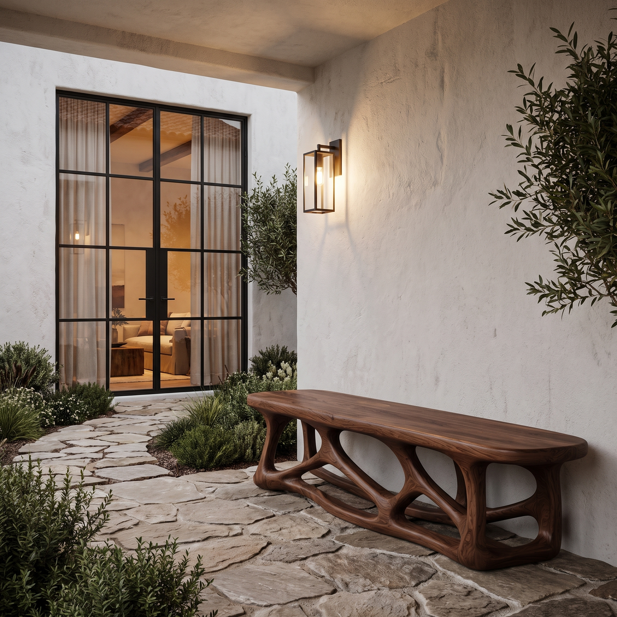 Contemporary Wood Bench With Flowing Organic Design For Hallway And Entryway - view 7