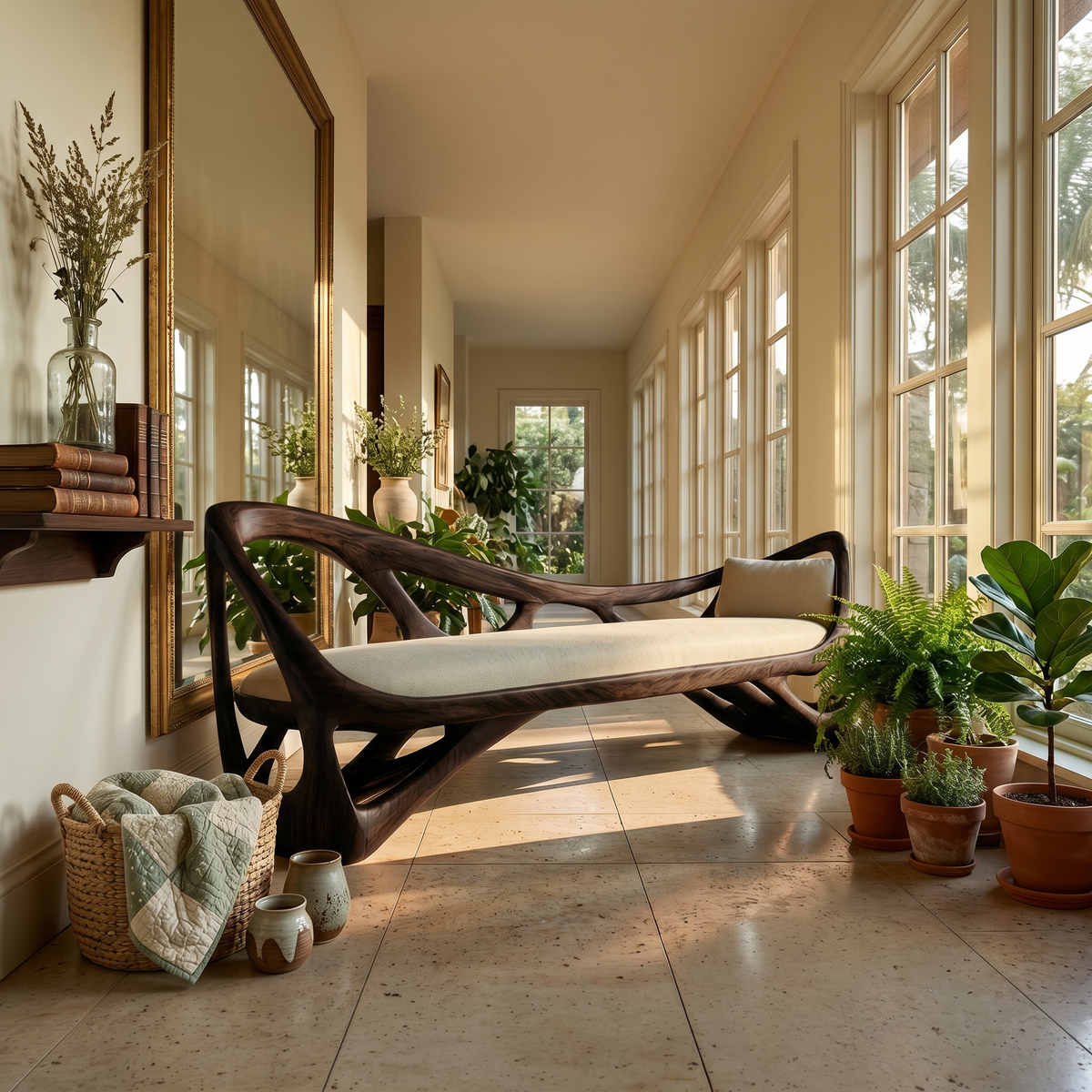 Contemporary Solid Wood Bench Family Room - view 7