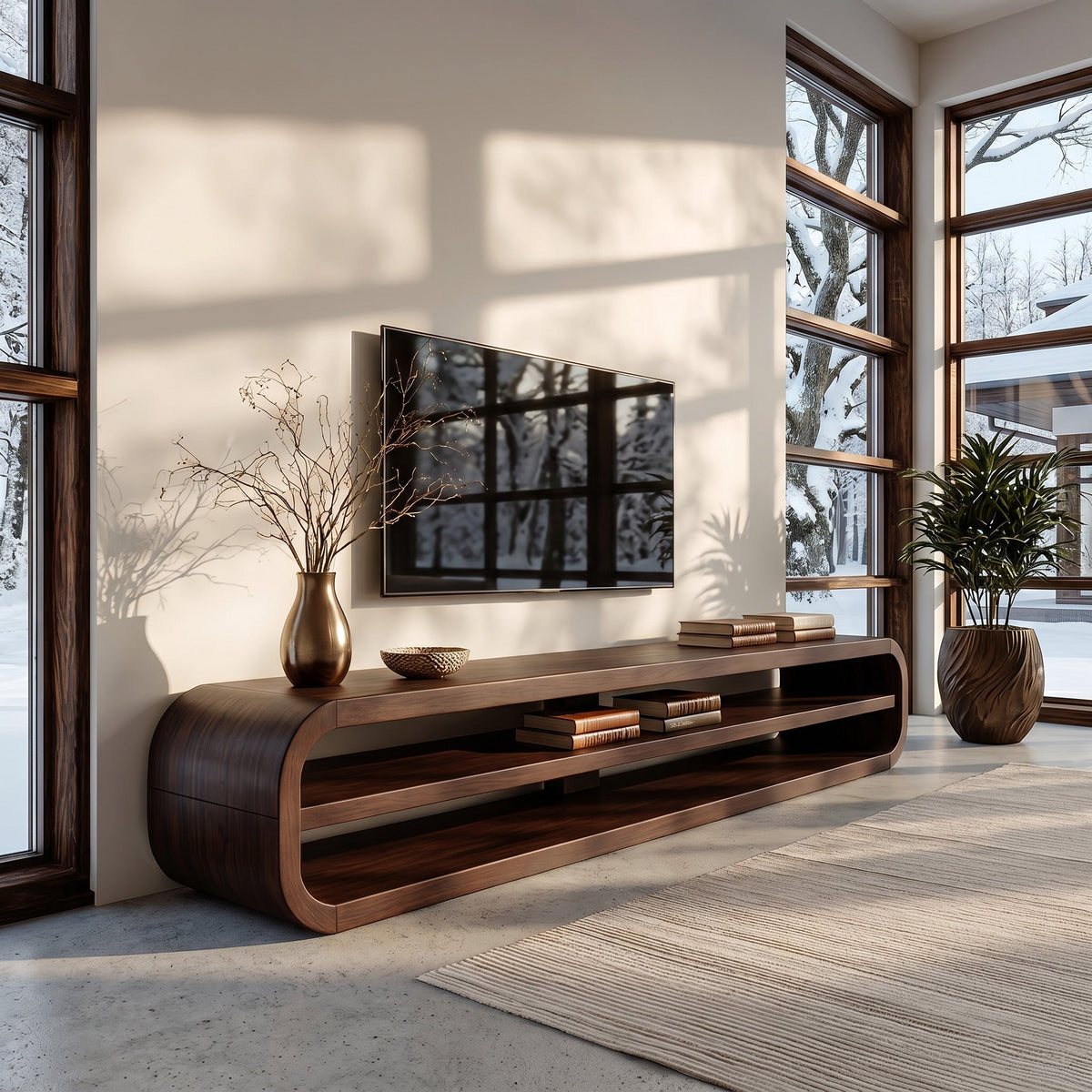 Contemporary Wooden TV Console With Open Storage For Living Room - view 7