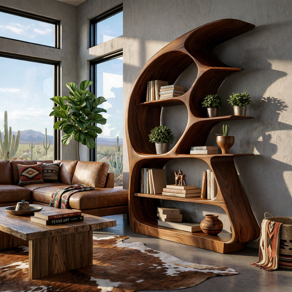 Contemporary Sculptural Wood Bookshelf For Living Room Decor - view 7