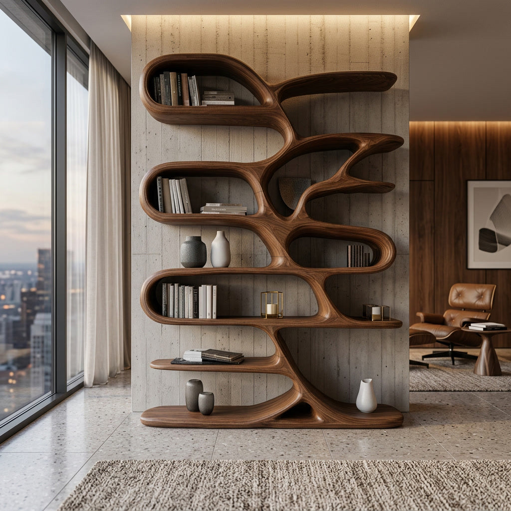 Contemporary Wooden Bookcase For Minimalist Living Room Decor - view 7