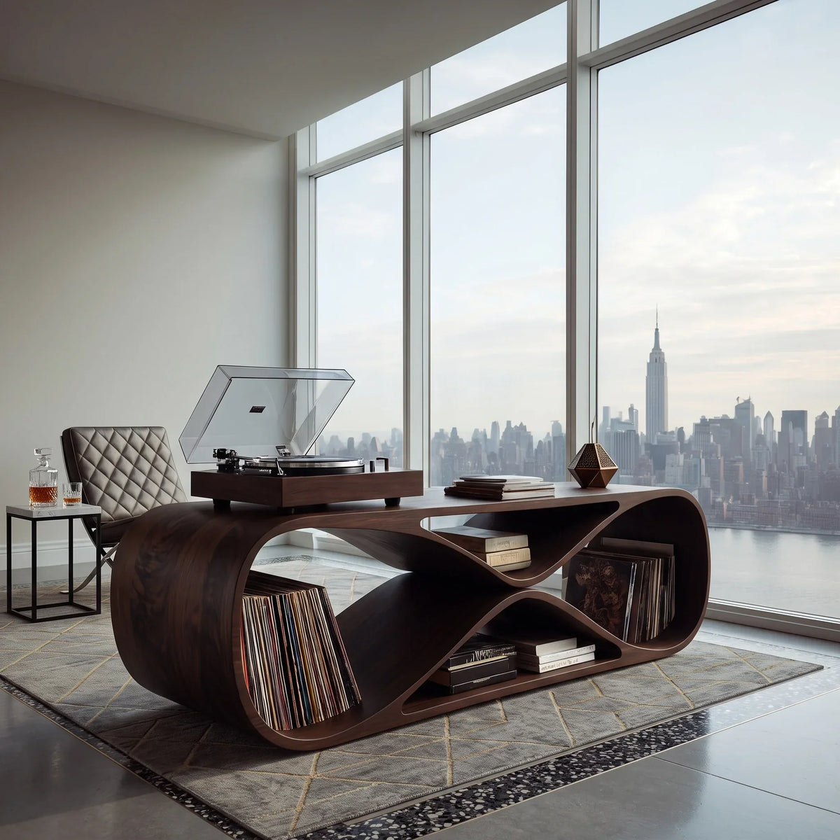 Contemporary Sculptural Wooden Record Player Console For Living Room - view 7