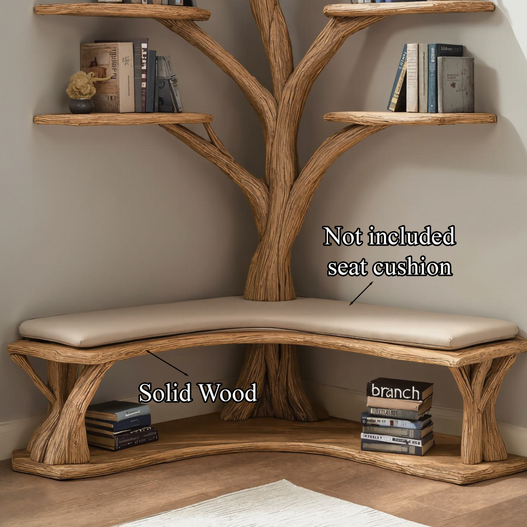 Driftwood Branch Floating Bookshelf Hall Tree With Wood Bench - view 4