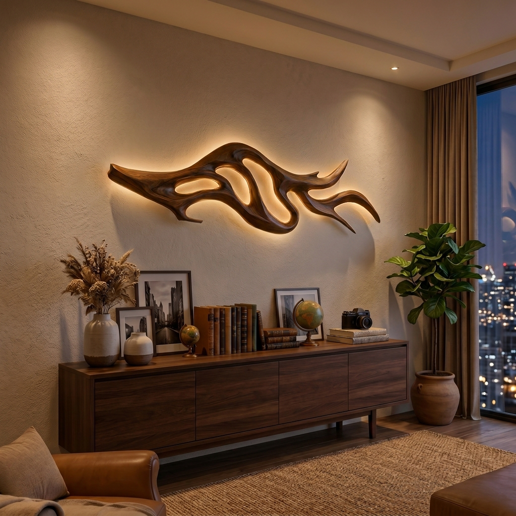 Artistic Wood Wall Light With Sculptural Form For Bedroom - view 7