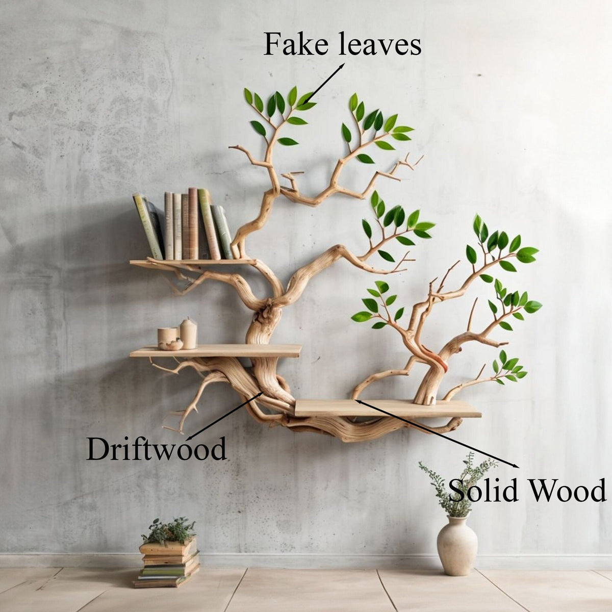 Driftwood Branch Shelves Carving Floating Bookshelf Wall
