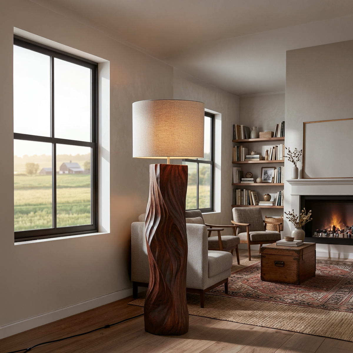 Contemporary Wood Floor Lamp Sculptural Design For Home Lobby - view 7