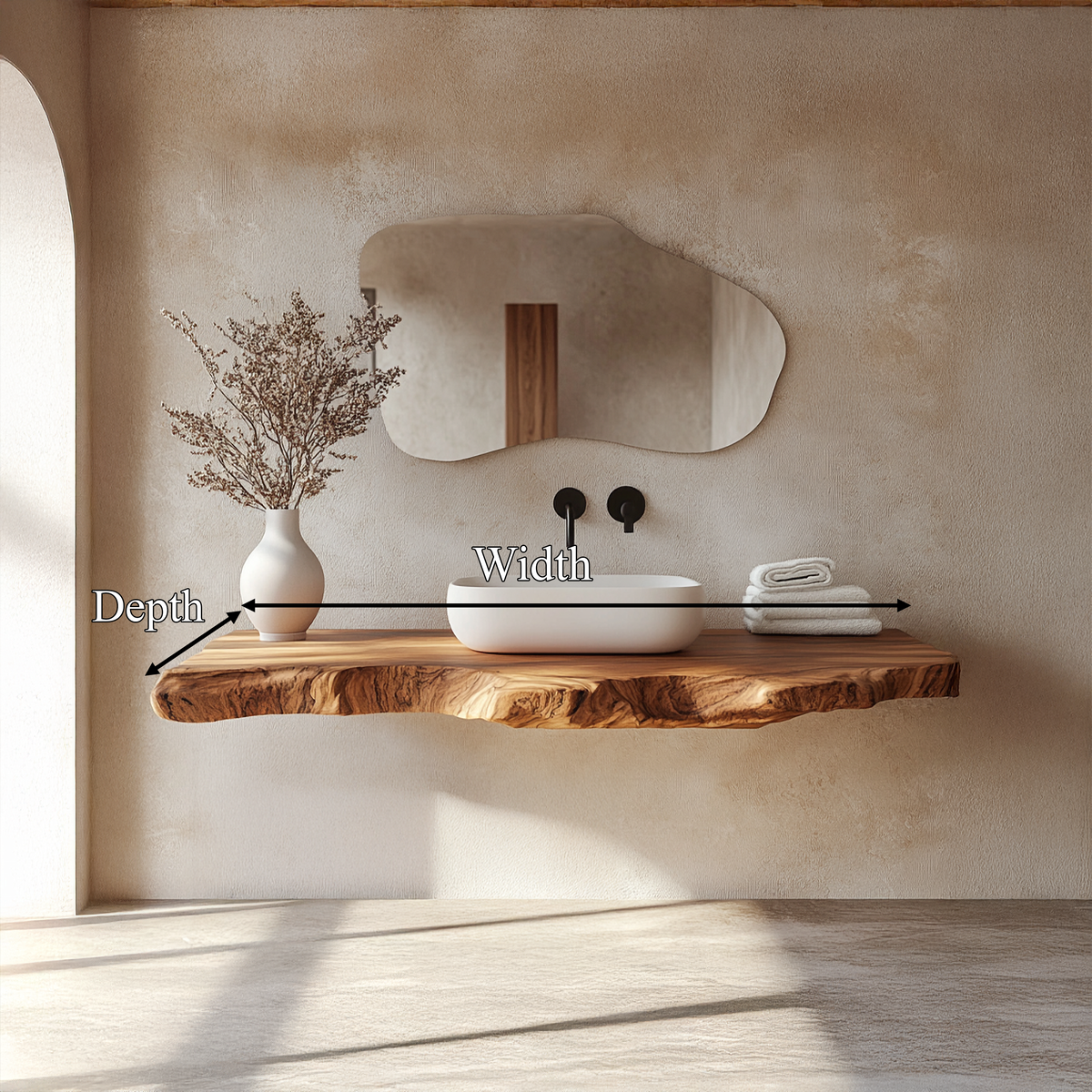 Contemporary Spa Bathroom Vanity Floating Live Edge Wood Counter - view 5