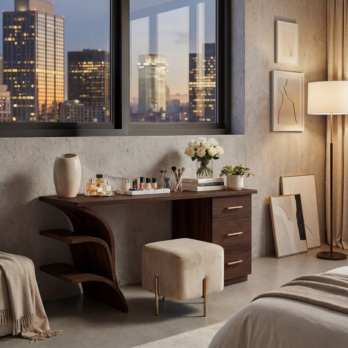 Contemporary Vanity Desk Studio Apartment Makeup Area Dressing Space - view 7