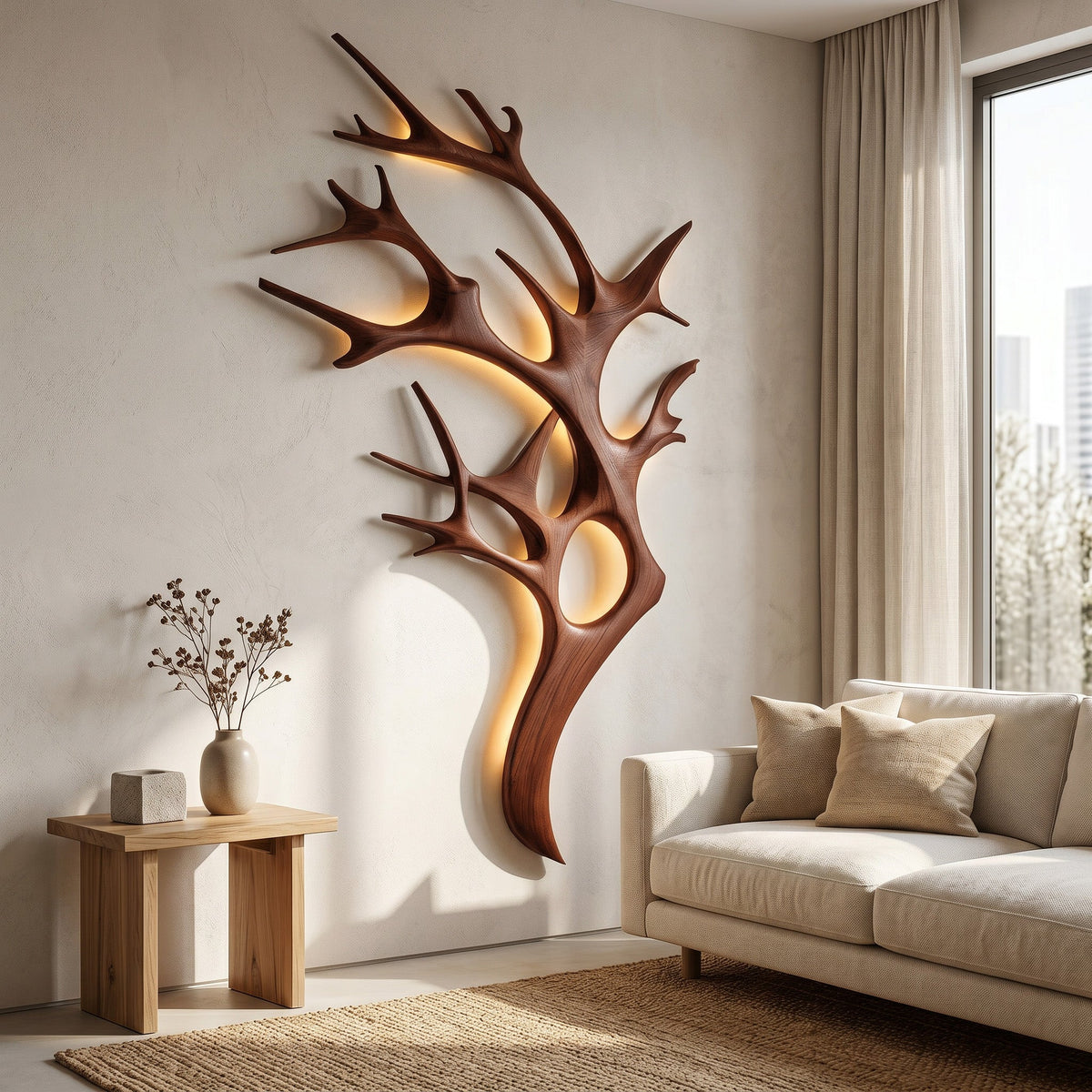 Contemporary Wooden Tree Wall Light For Bedroom - view 7