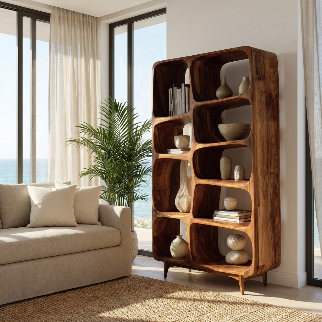 Contemporary Solid Wood Bookshelf For Coastal Interior