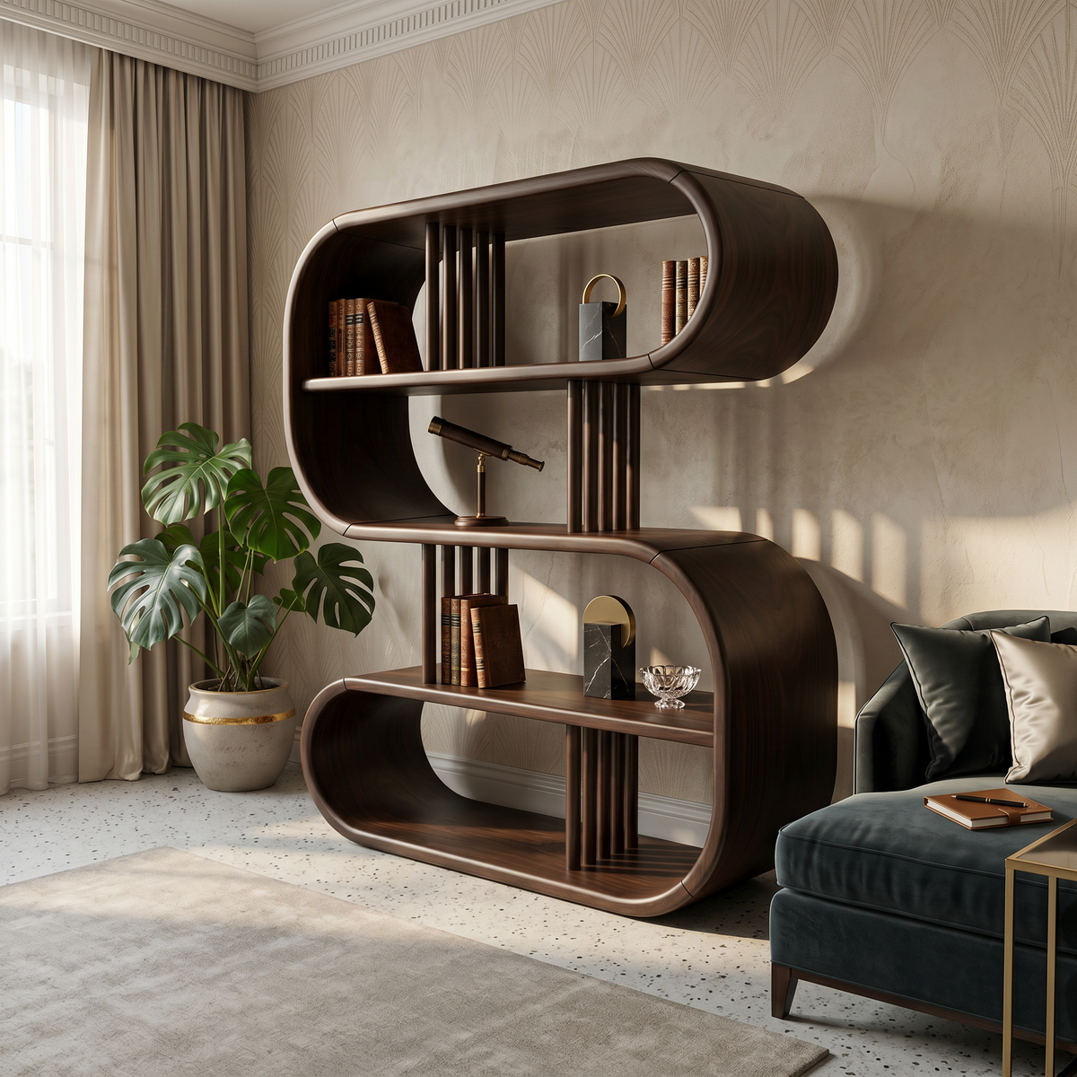 Elegant Curved Wooden Bathroom Shelf With Spa Inspired Design - view 7
